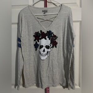 Almost Famous Skull Floral Long Sleeve Top